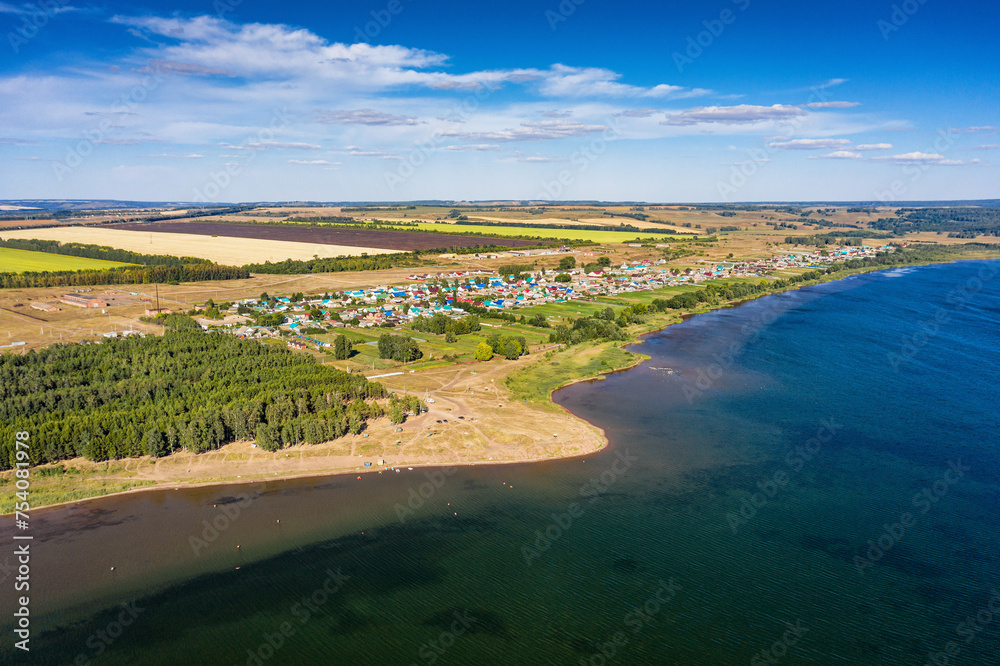 Volga region, Republic of Bashkortostan, Lake Kandrykul. Aerial view.