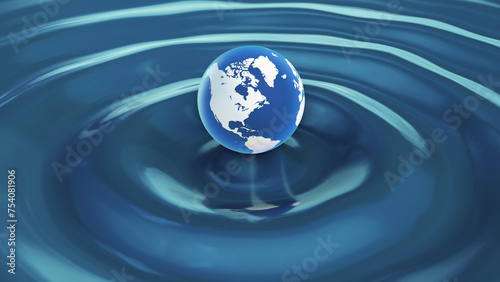 World Water Day, Earth Floating on Water Surface