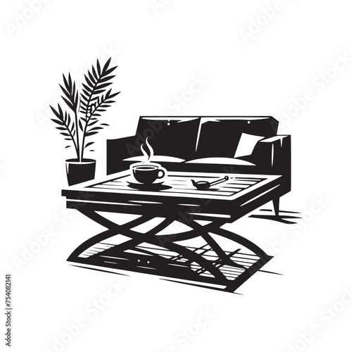 A Canvas for Creativity: The Coffee Table Silhouette Awaits Your Artistic Vision, Ready to be Transformed into a Unique Design. Coffee Table Illustration - Coffee Table Vector