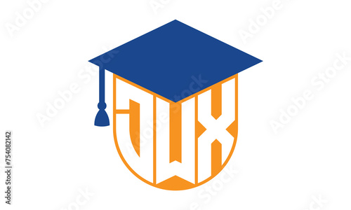 DWX initial letter academic logo design vector template. school college logo, university logo, graduation cap logo, institute logo, educational logo, library logo, teaching logo, book shop, varsity	 photo