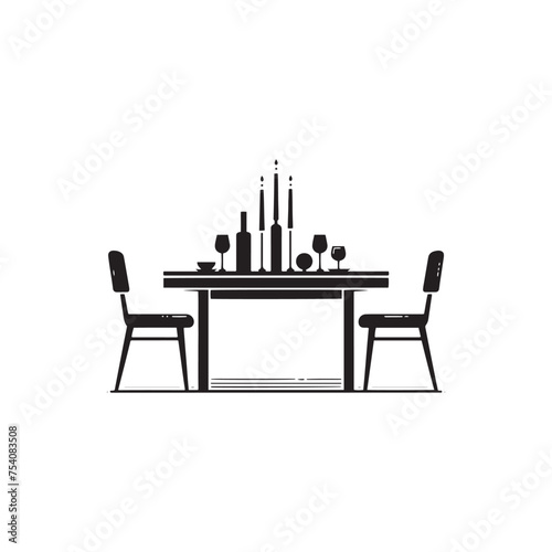 Sophistication Defined: The Dining Table Silhouette Adds a Distinctive Touch to Any Dining Area. Dining Table Illustration - Dining Table Vector