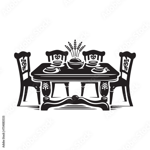 A Stage for Culinary Delights: Showcase Meals with This Enticing Dining Table Silhouette. Dining Table Illustration - Dining Table Vector