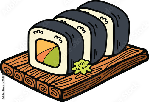 isolate maki sushi japanese food flat style illustration