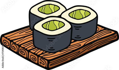 isolate maki sushi japanese food flat style illustration