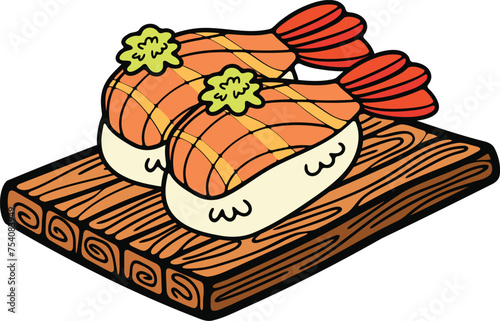 isolate shrimp sushi japanese food flat style illustration