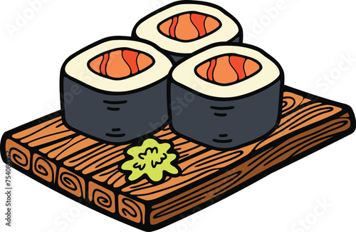 isolate maki sushi japanese food flat style illustration
