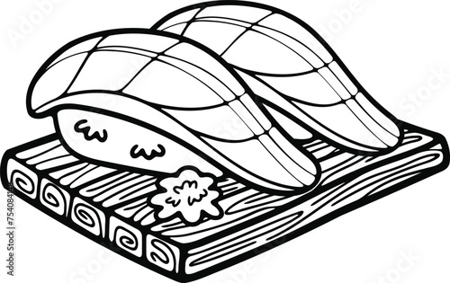 isolate sashimi sushi japanese food black and white flat style illustration