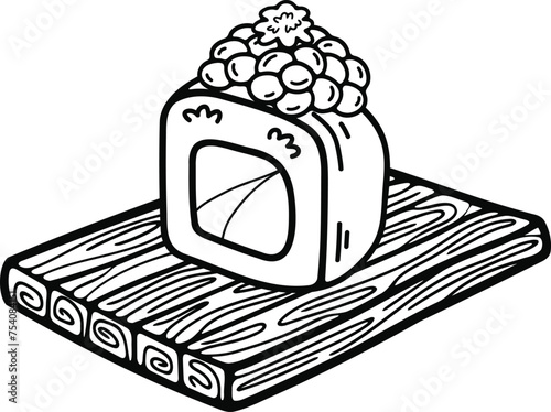 isolate maki sushi japanese food black and white flat style illustration