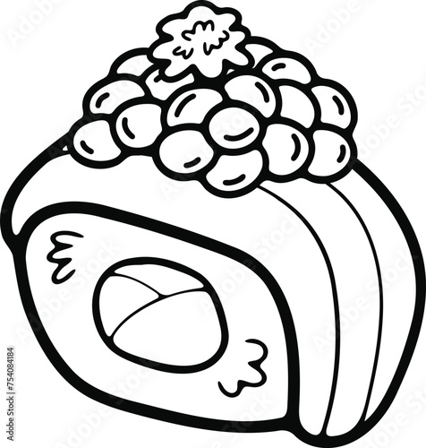 isolate maki sushi japanese food black and white flat style illustration