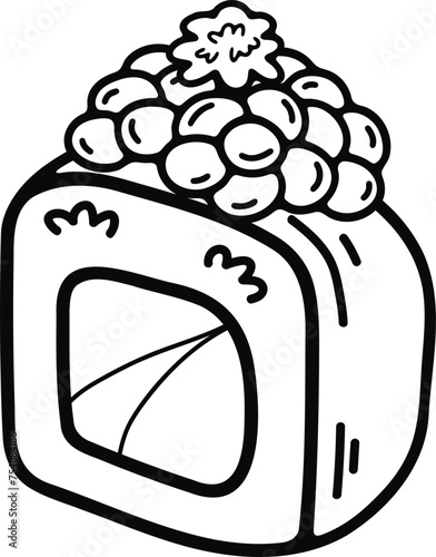 isolate maki sushi japanese food black and white flat style illustration