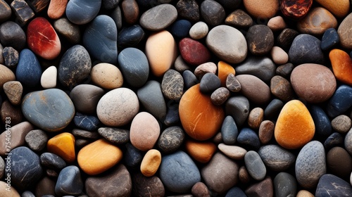 The texture of the ground is made of gray small stones. The seashore. Abstract background.