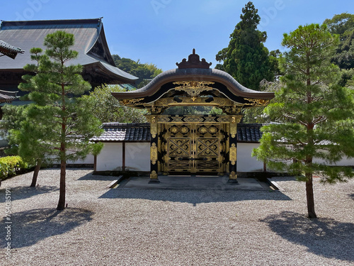 Zen Escape at Tsurugaoka Hachimangu golgen gate: Kamakura's Temples and Gardens, Japan photo