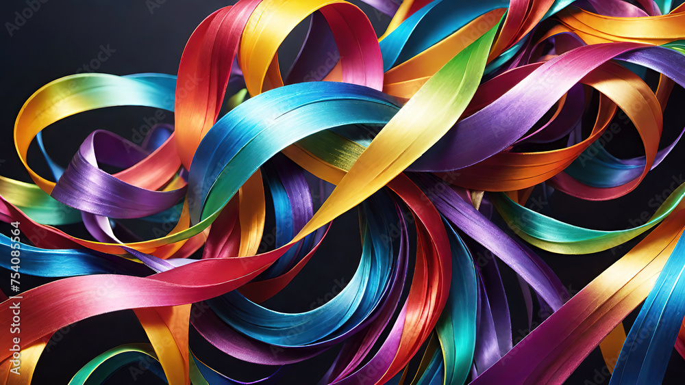 Colorful ribbons on a black background 3d illustration Colorful ribbons on a black background 3d illustration