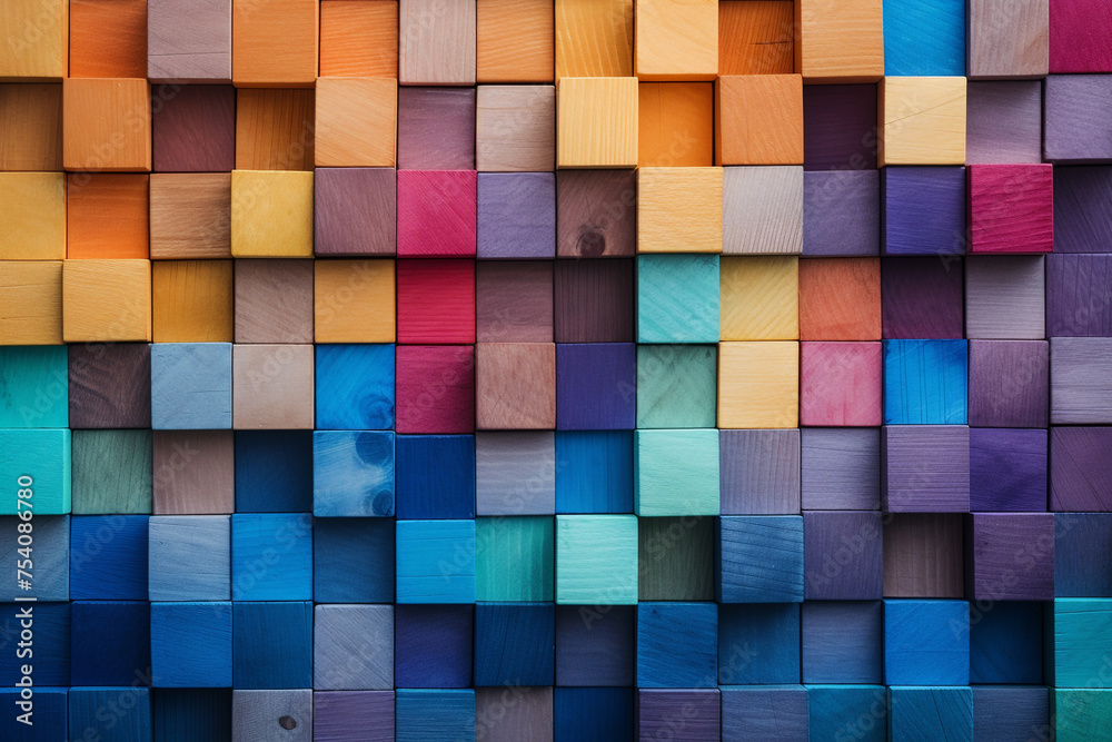 Colorful wooden blocks aligned