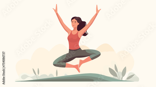 Athlete woman doing yoga freehand.