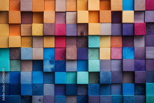 Colorful wooden blocks aligned