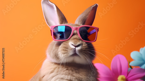 A cool bunny, Easter background © ma