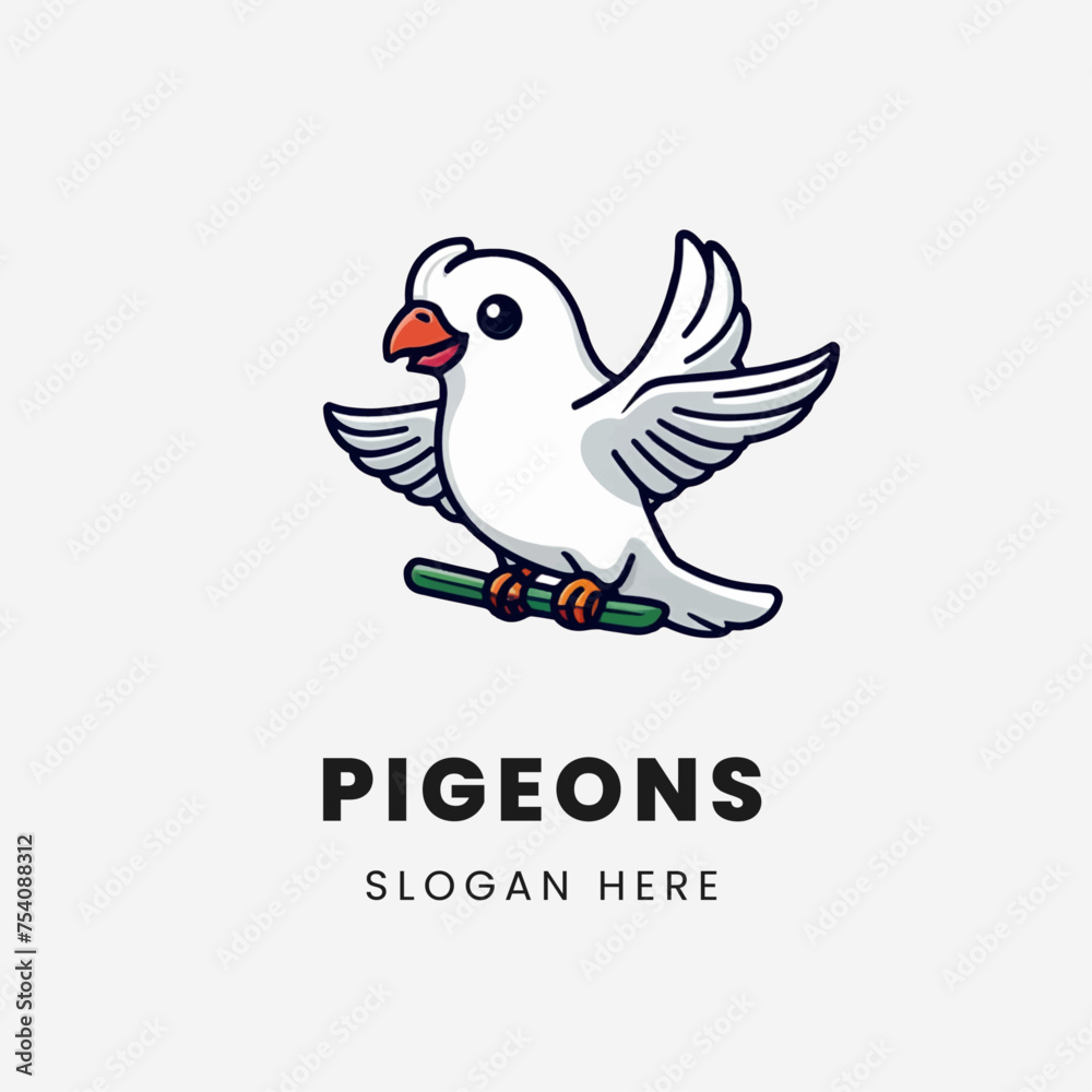2D Vector Cartoon White Pigeons