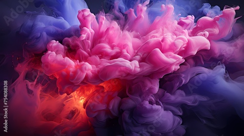 Radiant pink and deep indigo liquids colliding with explosive energy, forming a mesmerizing and intense abstract display