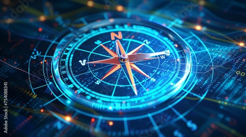 Wallpaper Mural futuristic compass on digital map Torontodigital.ca