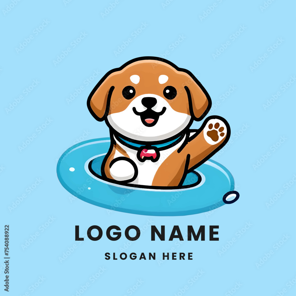 logo 2d cartoon logo dog in the beach full body logo 2d cartoon logo dog in the beach full body