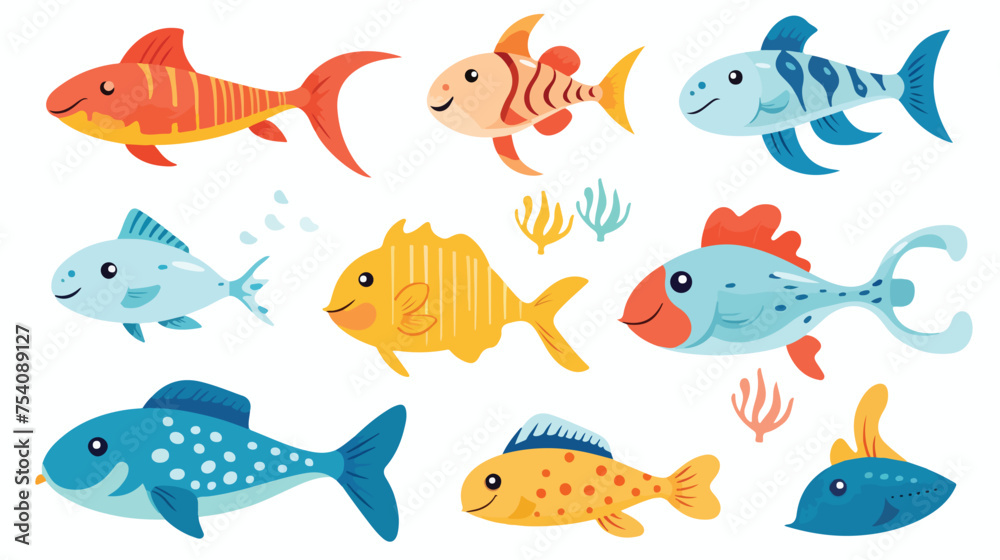 Fototapeta premium Cartoon animals and fishes in Jaidee Family