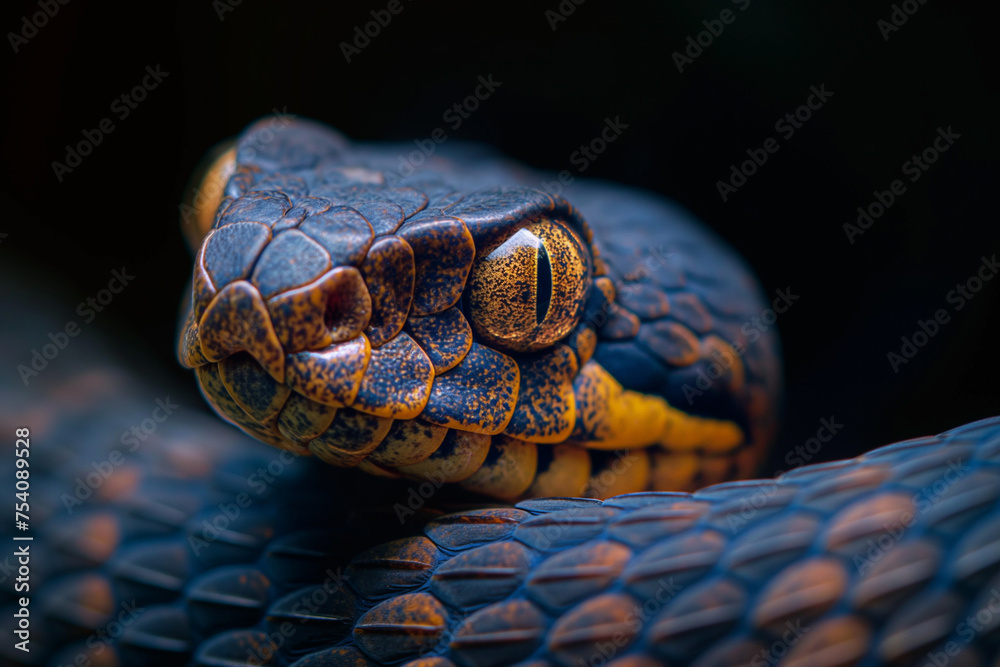 Obraz premium snake eyes, closeup shot, zoom Snake slithering through grass with piercing eyes and flicking tongue