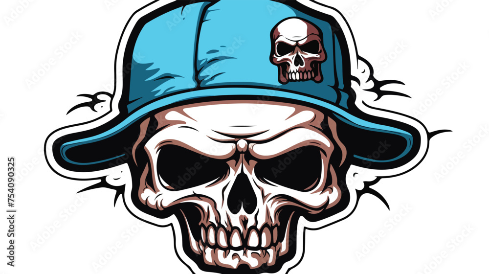 Cartoon skull in skater hat with thought bubble