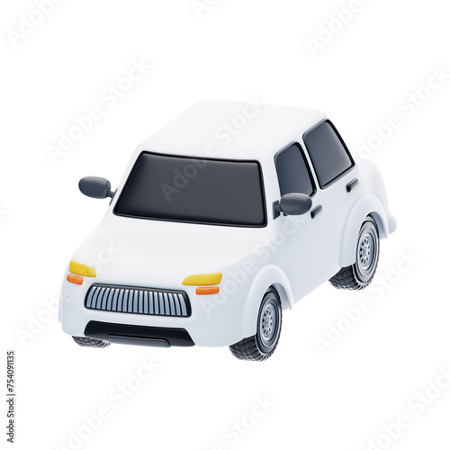 3D Model Of White Car Automotive. 3d illustration, 3d element, 3d rendering. 3d visualization isolated on a transparent background