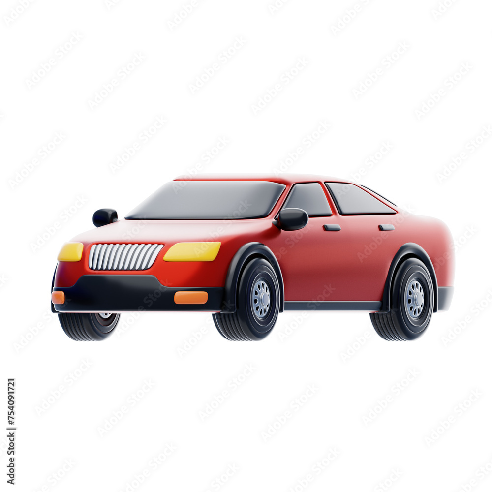Obraz premium 3D Red Sedan Model Sleek Automotive Elegance. 3d illustration, 3d element, 3d rendering. 3d visualization isolated on a transparent background