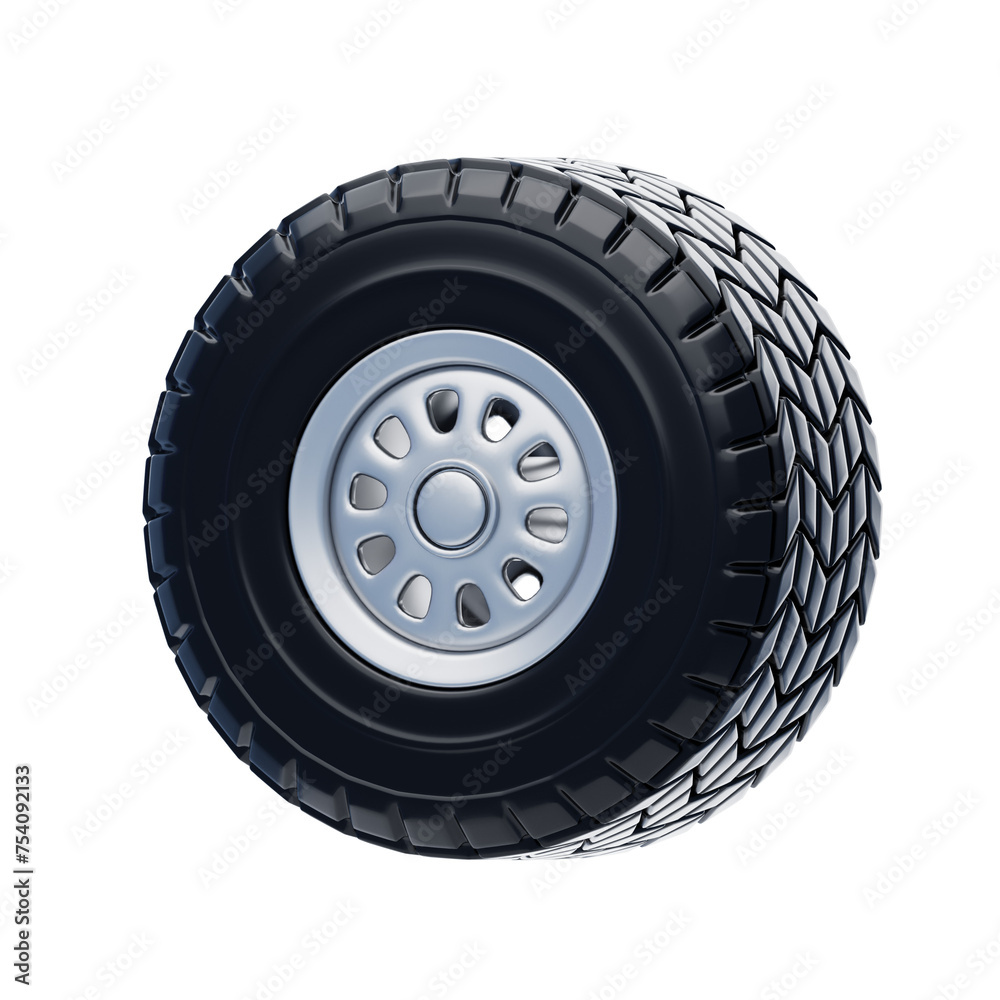 Obraz premium 3D Tire Model Rubber Grip For Travel. 3d illustration, 3d element, 3d rendering. 3d visualization isolated on a transparent background