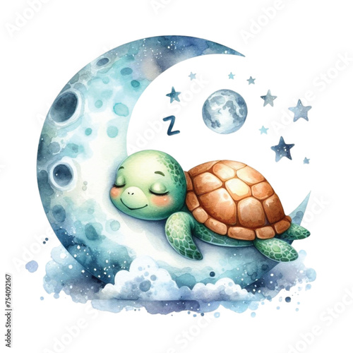 turtle sleeping on the moon clipart watercolor