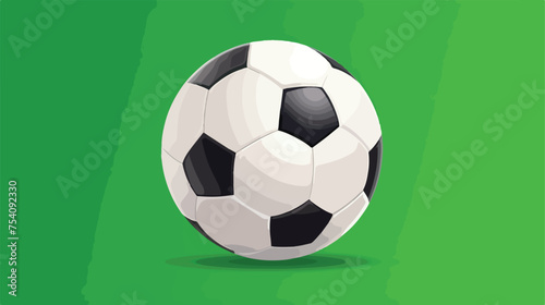 Classic football ball on green background.