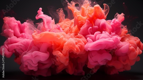 Neon pink and fiery red liquids colliding with explosive energy, forming a mesmerizing and intense abstract composition