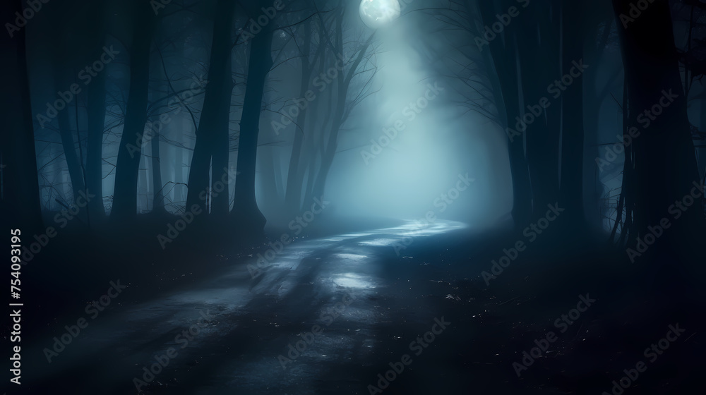Obraz premium foggy forest at night,mysterious dark forest at night