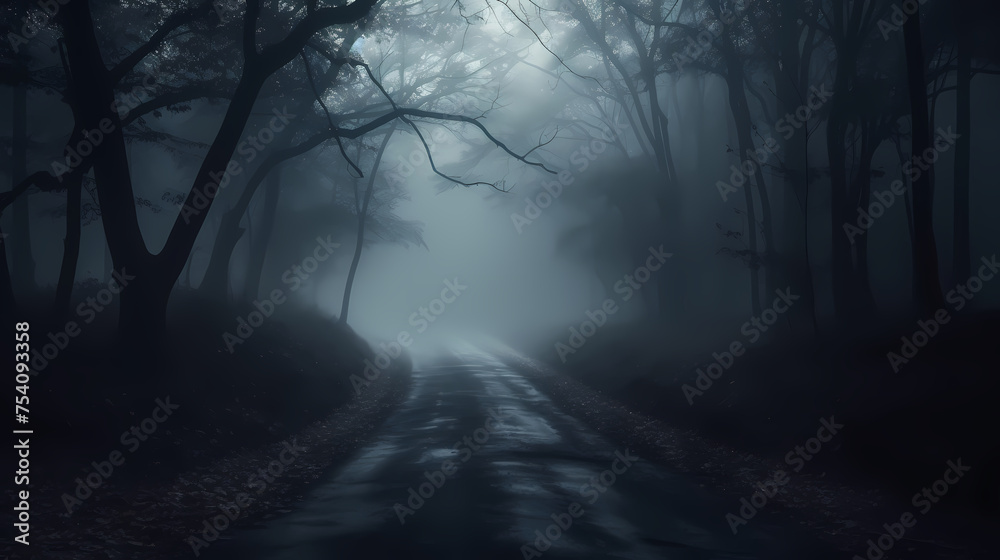 foggy forest at night,mysterious dark forest at night