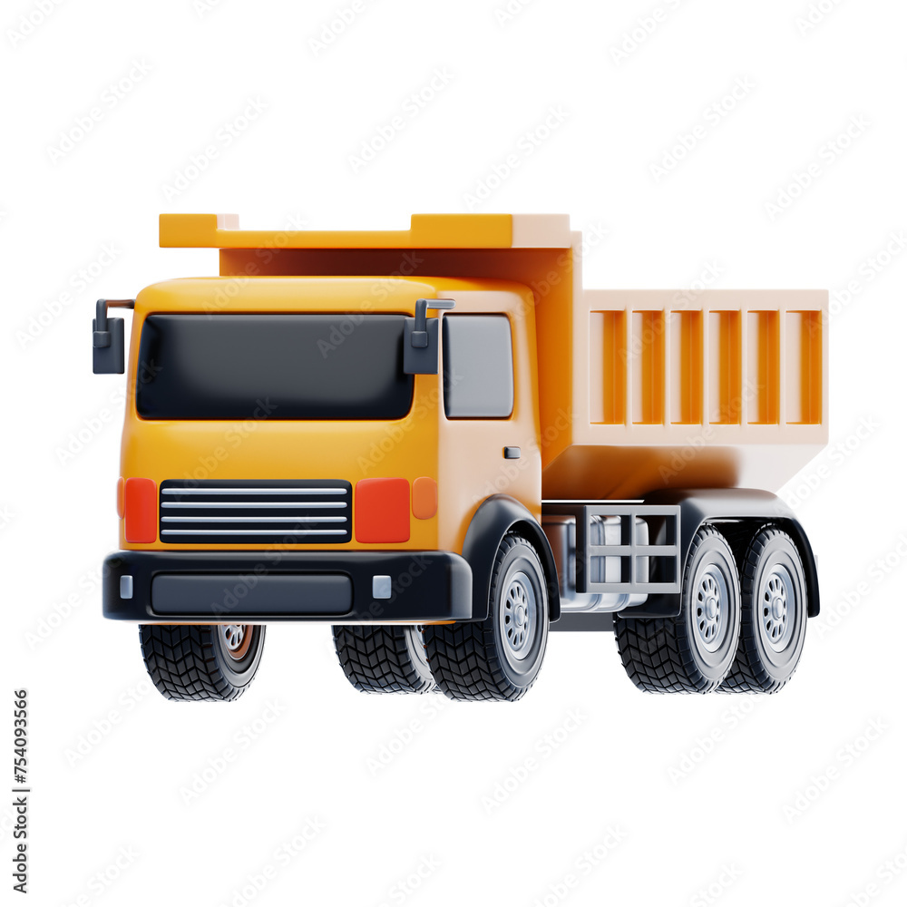 3D Dump Truck Model Heavy Duty Construction Transport. 3d illustration, 3d element, 3d rendering. 3d visualization isolated on a transparent background
