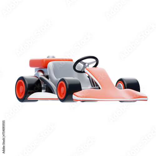 3D Orange Go Kart Model Racing Thrills On Four Wheels. 3d illustration, 3d element, 3d rendering. 3d visualization isolated on a transparent background