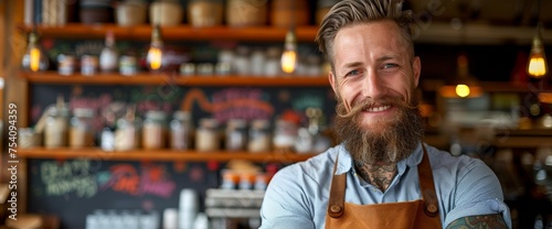 Man With Beard Standing in Front of a Bar