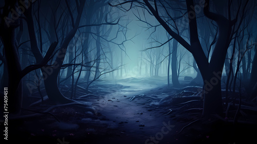 foggy forest at night,mysterious dark forest at night