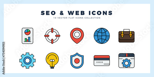 10 SEO & WEB Lineal Color icon pack. vector illustration.