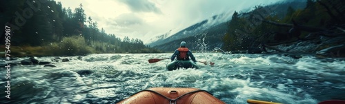 White water rafting in a river. Banner photo
