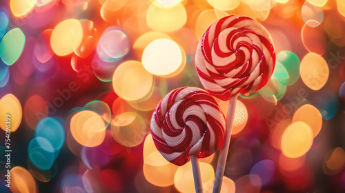 Colorful candies on bokeh background, close-up