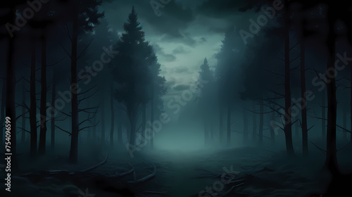Mysterious dark woods and misty paths  perfect for a Halloween scene