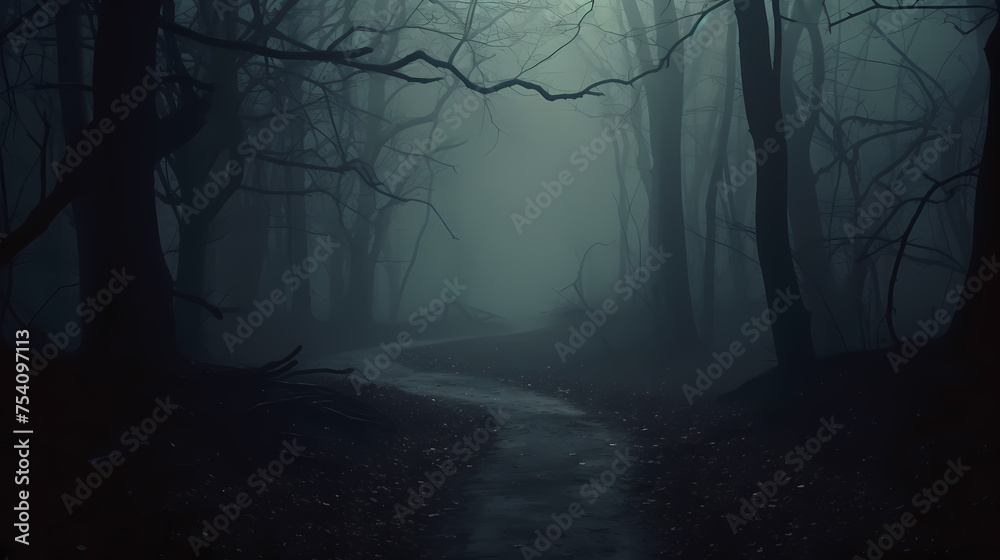 Fototapeta premium Mysterious dark woods and misty paths, perfect for a Halloween scene