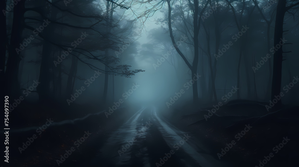 Fototapeta premium Mysterious dark woods and misty paths, perfect for a Halloween scene