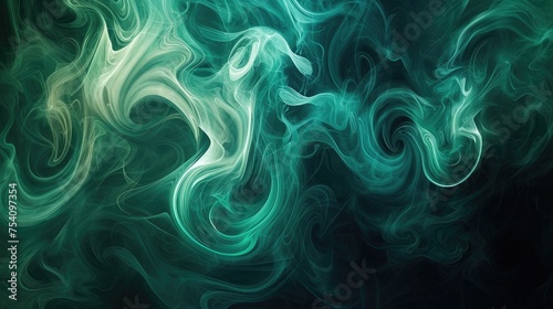 A digital abstract artwork featuring swirling lines and shapes in shades of green and turquoise against a dark background. © Muhammad