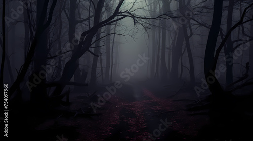 Mysterious dark woods and misty paths, perfect for a Halloween scene © Derby
