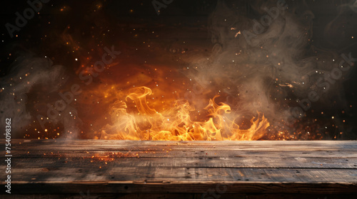 Wooden table with fire burning
