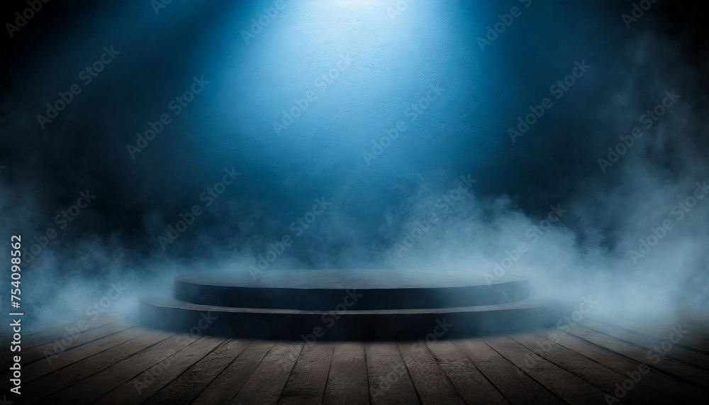 Ethereal Atmosphere: Dark Stage Set Against Smoky Dark Blue Backdrop